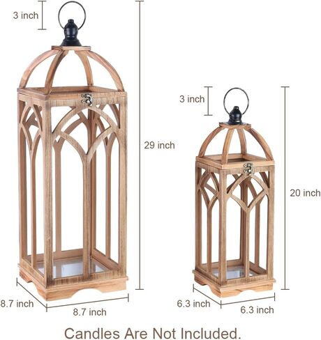 Large Farmhouse Wooden Lantern Decorative Indoor & Outdoor,30‘’/20‘’H Set of 2 Rustic Hanging Candle Lanterns, Wooden Outdoor Lanterns for Patio Front Porch Table, Natural Wood in Saudi Arabia