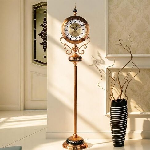 Grandfather Clocks Metal Floor Standing Clock Quartz Silent Roman Numeral for Living Room in Kuwait