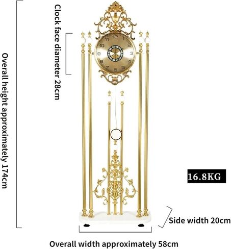 Grandfather Clocks Vintage Metal Floor Clock Silent Quartz Movement European Style Ornate in Kuwait