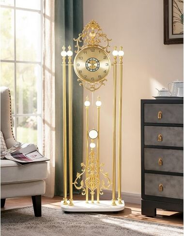 Grandfather Clocks Vintage Metal Floor Clock Silent Quartz Movement European Style Ornate in Kuwait