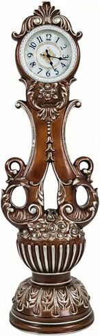 Grandfather Clocks Floor Clock Quartz Silent Roman Numeral Carved Ornate for Living Room(Brown) in Kuwait