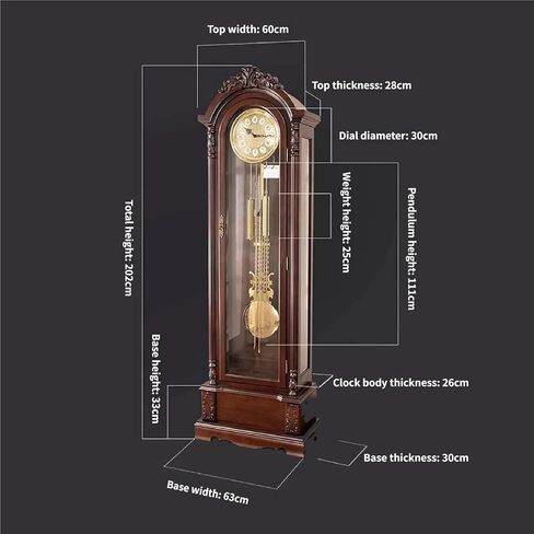 Grandfather Clocks Wood Grandfather Floor Clock Mechanical Pendulum Chimes Glass Door for Home in Kuwait