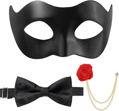 Masquerade Mask for Men, Venetian Mens Masquerade Mask with Bowtie Brooch for Halloween & Costume Parties in Kuwait