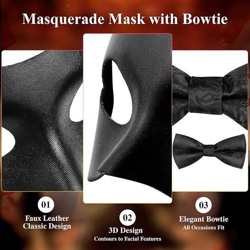 Masquerade Mask for Men, Venetian Mens Masquerade Mask with Bowtie Brooch for Halloween & Costume Parties in Kuwait