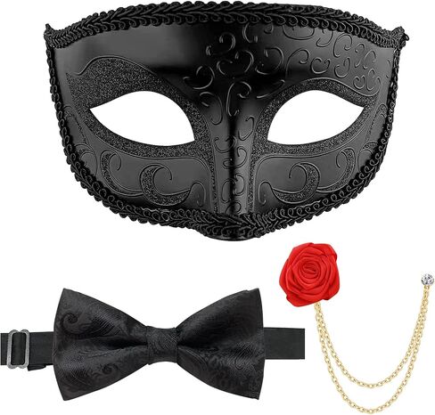 Masquerade Mask for Men, Venetian Mens Masquerade Mask with Bowtie Brooch for Halloween & Costume Parties in Kuwait