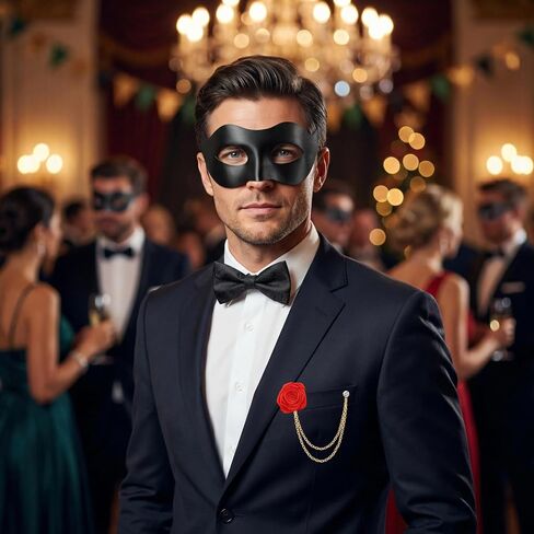 Masquerade Mask for Men, Venetian Mens Masquerade Mask with Bowtie Brooch for Halloween & Costume Parties in Kuwait