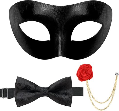 Masquerade Mask for Men, Venetian Mens Masquerade Mask with Bowtie Brooch for Halloween & Costume Parties in Kuwait