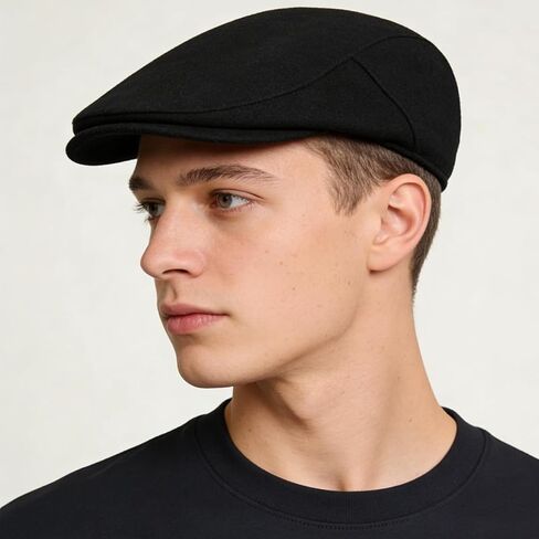 Unisex Black Flat Cap, Classic Newsboy Cabbie Hat in Kuwait