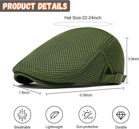 Esfoxex Men's Breathable Mesh Hat Summer Newsboy Beret Caps Adjustable Cabbie Driving Flat Cap in Saudi Arabia