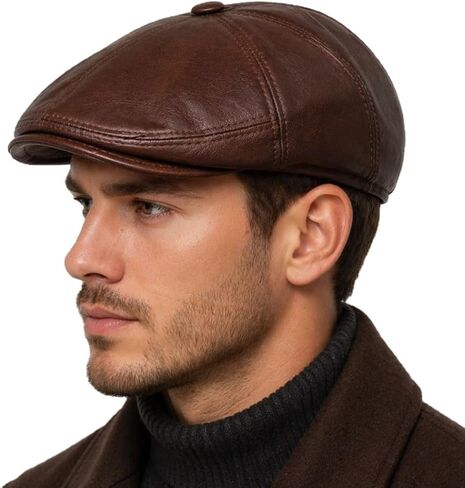 Vintage Leather Ivy Cap for Men – Handmade Genuine Lambskin Leather Flat Cap, Classic Gatsby Hat, Timeless Cabbie Style in Saudi Arabia