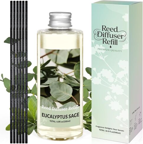 STRN Reed Diffuser Oil Refill, Eucalyptus Sage Scented Reed Diffuser Set, 6.8 fl.oz（200ml）, Reed Diffuser Refill for Summer Home Fragrance, Bedroom, Bathroom Office Home Decor in Saudi Arabia