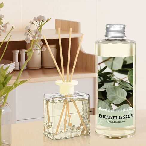 STRN Reed Diffuser Oil Refill, Eucalyptus Sage Scented Reed Diffuser Set, 6.8 fl.oz（200ml）, Reed Diffuser Refill for Summer Home Fragrance, Bedroom, Bathroom Office Home Decor in Saudi Arabia