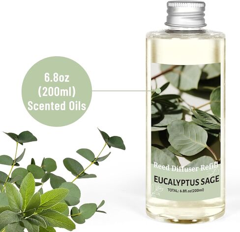 STRN Reed Diffuser Oil Refill, Eucalyptus Sage Scented Reed Diffuser Set, 6.8 fl.oz（200ml）, Reed Diffuser Refill for Summer Home Fragrance, Bedroom, Bathroom Office Home Decor in Saudi Arabia