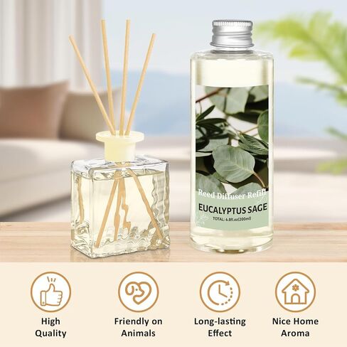 STRN Reed Diffuser Oil Refill, Eucalyptus Sage Scented Reed Diffuser Set, 6.8 fl.oz（200ml）, Reed Diffuser Refill for Summer Home Fragrance, Bedroom, Bathroom Office Home Decor in Saudi Arabia