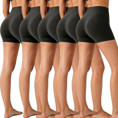 5 Pack Womens Volleyball Shorts, High Waisted Spandex Compression Shorts Workout Athletic Yoga Biker Shorts Black in Kuwait