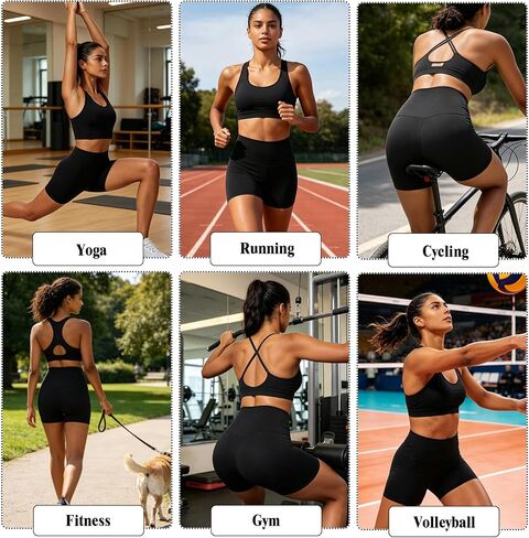 5 Pack Womens Volleyball Shorts, High Waisted Spandex Compression Shorts Workout Athletic Yoga Biker Shorts Black in Kuwait