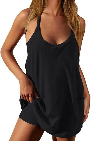 Women Athletic Tennis Dress, Built-in Shorts Sports Mini Romper, Casual Workout Dress for Summer Travel Vacation in Kuwait