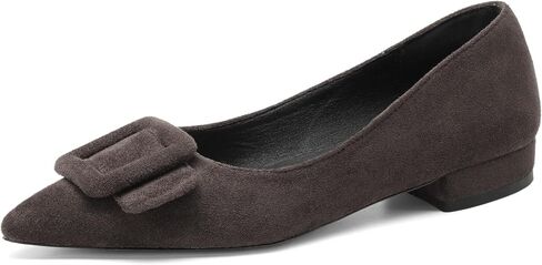 Fericzot Women's Pointed Toe Slip-On Flat Shoes - Elegant Square Buckle Decor Comfortable Low Heel Dressy Casual Shoes for Work Daily Dating in Saudi Arabia