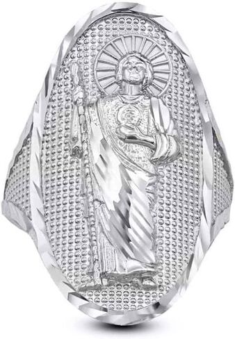 Claddagh Gold Solid .925 Sterling Silver Saint Jude Thaddeus Patron Saint of Lost Causes Oval Statement Ring in Kuwait