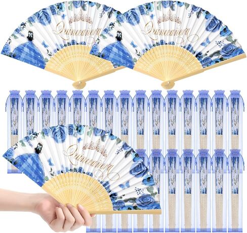 Vicenpal 25set Recuerdos Para 15 Años Quinceañeras Quinceanera Decorations Quinceanera Party Favors for Guests Hand Folding Fans with Organza Bags Mis Quince Gift for Birthday Wedding(Green) in Kuwait