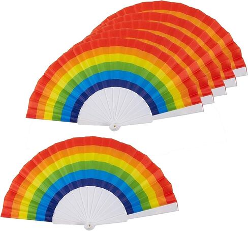مراوح يدوية قابلة للطي من Juvale Rainbow - تبريد محمول صغير الحجم - ديكور فخر متعدد الألوان - استخدام يدوي وشاشة تثبيت على الحائط - 15 بوصة مفتوحة، 9 بوصة مطوية - عبوة من 6 قطع in Kuwait