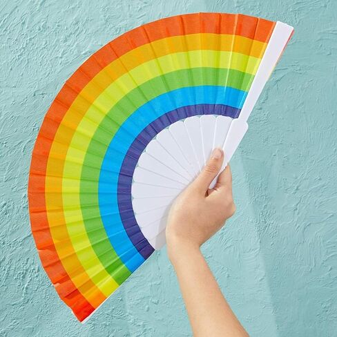 مراوح يدوية قابلة للطي من Juvale Rainbow - تبريد محمول صغير الحجم - ديكور فخر متعدد الألوان - استخدام يدوي وشاشة تثبيت على الحائط - 15 بوصة مفتوحة، 9 بوصة مطوية - عبوة من 6 قطع in Kuwait