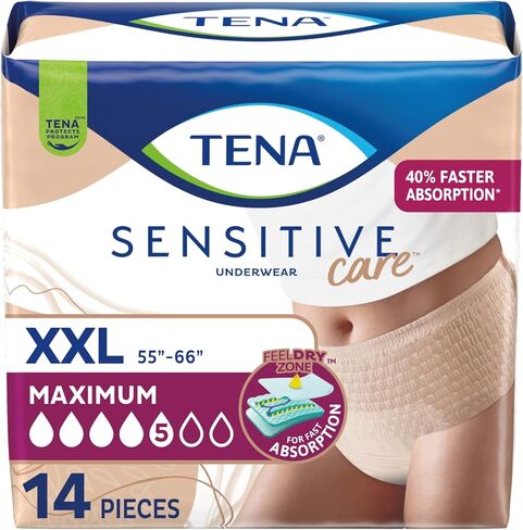 Tena Sensitive Care Underwear for Women Maximum, Adult Diaper, Postpartum and Bladder Leakage, XXL, 14 Count, Better Fit in Kuwait