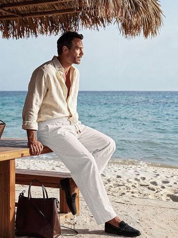 Riskrole Men’s Cotton Linen Pants Elastic Waist Drawstring Summer Beach Casual Pants Loose Fit Yoga Trousers in Kuwait
