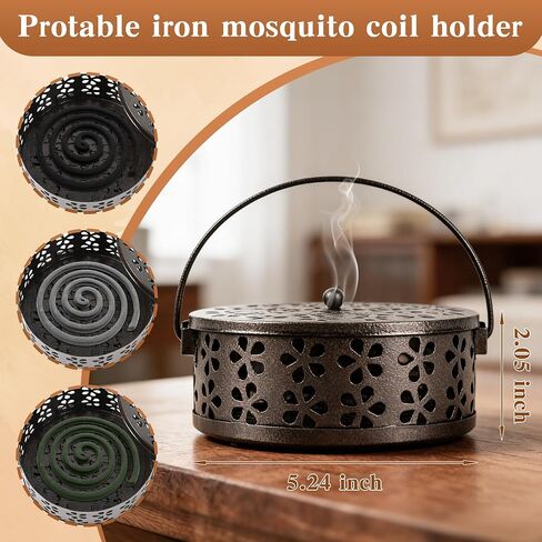 Mosquito Coil Holder,Portable Iron Incense Holder with Handle Round Heat-Resistant,Suitable for Indoor and Outdoor Camping(Bronze) in Kuwait