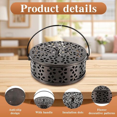 Mosquito Coil Holder,Portable Iron Incense Holder with Handle Round Heat-Resistant,Suitable for Indoor and Outdoor Camping(Bronze) in Kuwait