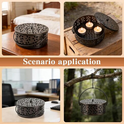 Mosquito Coil Holder,Portable Iron Incense Holder with Handle Round Heat-Resistant,Suitable for Indoor and Outdoor Camping(Bronze) in Kuwait