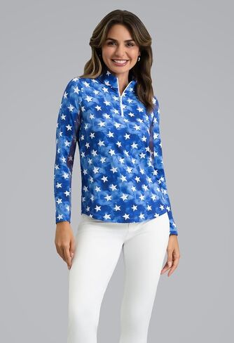 IBKUL UPF 50+ Sun Protection, Icefil Cooling, Moisture-Wicking American Dream Long Sleeve Mock Neck Top in Kuwait