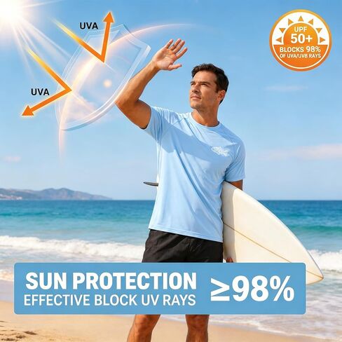 Riverruns Men's Swim Shirt, UPF 50+ UV Protection Rash Guard, Quick-Dry Athletic T-Shirt for Fishing & Surfing#1014 in Kuwait