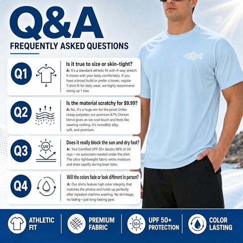 Riverruns Men's Swim Shirt, UPF 50+ UV Protection Rash Guard, Quick-Dry Athletic T-Shirt for Fishing & Surfing#1014 in Kuwait