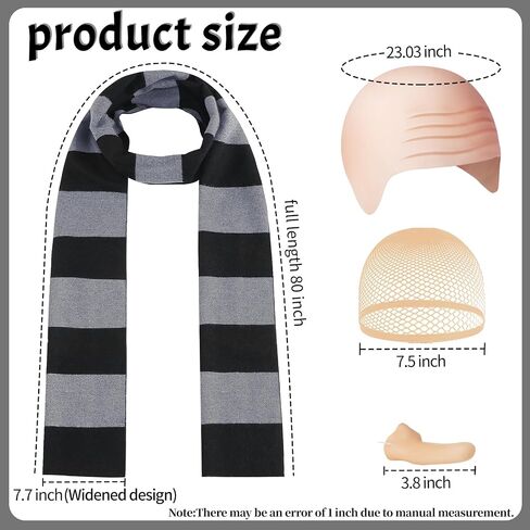 4 Pcs Halloween Costume Accessories for Adult,Bald Cap/Fake Nose/Black Gray Striped Scarf for Men Cosplay Dress Up in Saudi Arabia