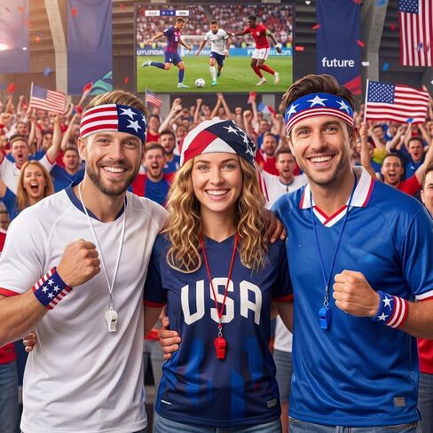 Unittype 15 Pack American Flag Patriotic Accessories Set, Red White Blue Bandana Headband, Striped Sweat Wristbands & Whistles, 4th of July Party Favors, Sports Games Costume Outfit Supplies in Kuwait
