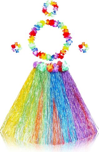 5PCS Hawaiian Hula Grass Skirt for Women Luau Multicolor Flowers Costume for Tropical Beach Party in Saudi Arabia