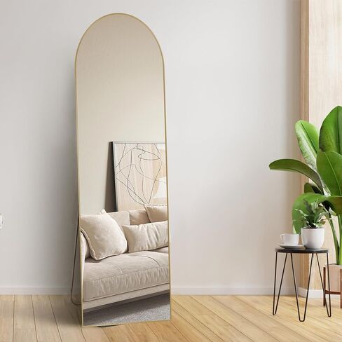 Full Length Mirror with HD Tempered Glass, Wall Mounted or Free Standing Floor Mirror with Stand, No Distortion, Sleek Safe Frame for Bedroom, Living Room, Entryway (Gold, 56") in Saudi Arabia