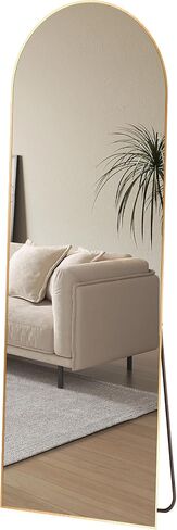 Full Length Mirror with HD Tempered Glass, Wall Mounted or Free Standing Floor Mirror with Stand, No Distortion, Sleek Safe Frame for Bedroom, Living Room, Entryway (Gold, 56") in Saudi Arabia