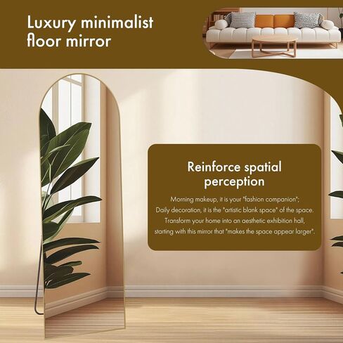 Full Length Mirror with HD Tempered Glass, Wall Mounted or Free Standing Floor Mirror with Stand, No Distortion, Sleek Safe Frame for Bedroom, Living Room, Entryway (Gold, 56") in Saudi Arabia