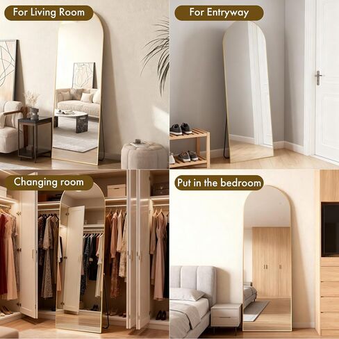 Full Length Mirror with HD Tempered Glass, Wall Mounted or Free Standing Floor Mirror with Stand, No Distortion, Sleek Safe Frame for Bedroom, Living Room, Entryway (Gold, 56") in Saudi Arabia