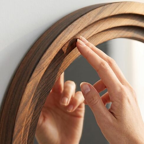 Arched Wood Floor Mirror with Stand, 63" x 21" Rustic Walnut Triple-Layer Solid Wood Frame Full Length Body Mirror, Shatterproof Tempered Glass, Wall Mounted or Leaning for Bedroom Entryway in Saudi Arabia