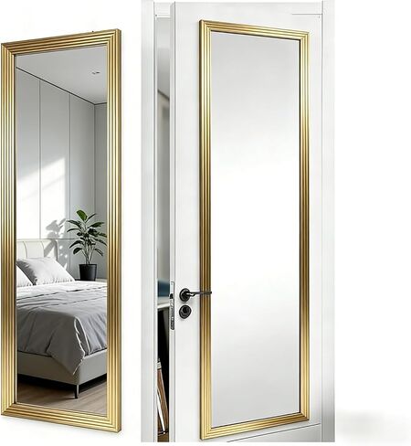 13x49 Over Door Mirrors, Hanging Mirror Over Doors,Back of Door Mirror Full Length,Full Body Mirrors for Wall(Gold) in Kuwait
