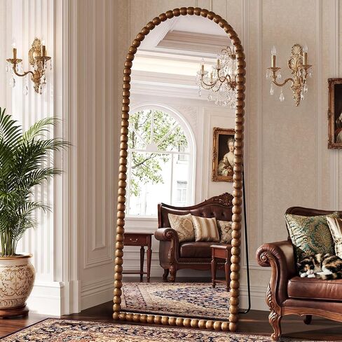 Vintage Full Length Mirror with Stand, 71x28 Inch Arched Beaded Full Body Mirrors, Large Floor Mirror Standing Mirror Full Length Wall Mounted Decor for Bedroom Living Room Cloakroom, PU Frame, Black in Saudi Arabia