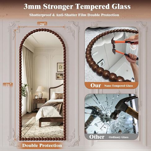 Vintage Full Length Mirror with Stand, 71x28 Inch Arched Beaded Full Body Mirrors, Large Floor Mirror Standing Mirror Full Length Wall Mounted Decor for Bedroom Living Room Cloakroom, PU Frame, Black in Saudi Arabia