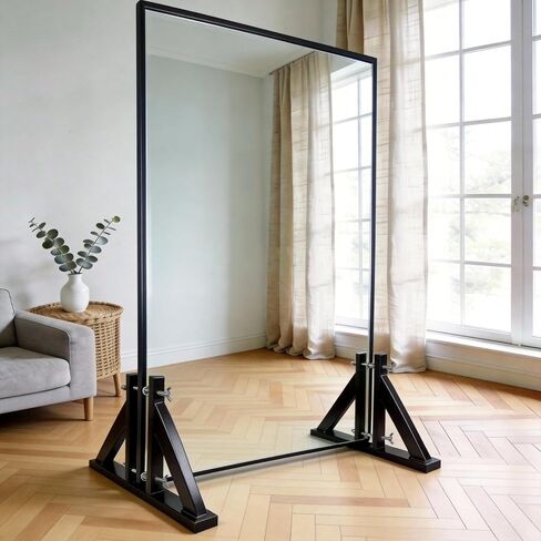 2Pack Mirror Stand for Floor, Heavy Duty Iron Floor Mirror Stand, Adjustable Mirror Holder Stand for Large Mirror, Plate, Poster, Black Mirror Stand for Bedroom, Living Room, Cloakroom in Saudi Arabia