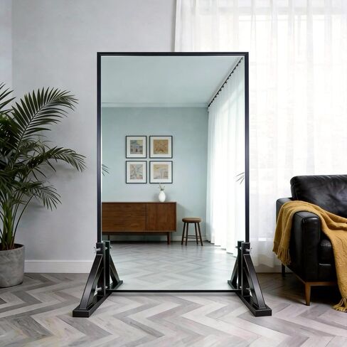 2Pack Mirror Stand for Floor, Heavy Duty Iron Floor Mirror Stand, Adjustable Mirror Holder Stand for Large Mirror, Plate, Poster, Black Mirror Stand for Bedroom, Living Room, Cloakroom in Saudi Arabia