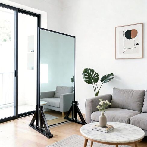 2Pack Mirror Stand for Floor, Heavy Duty Iron Floor Mirror Stand, Adjustable Mirror Holder Stand for Large Mirror, Plate, Poster, Black Mirror Stand for Bedroom, Living Room, Cloakroom in Saudi Arabia