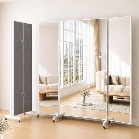 Full Length Floor Mirror with Wheels, Super Lightweight Glassless Shatterproof Film Mirror, Rolling Mirror for Home Gym, Dance Studio, Yoga Room, 67×20Inch, White in Saudi Arabia