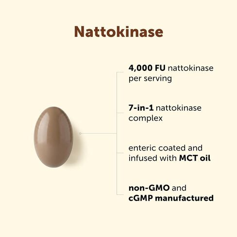 المكونات الدقيقة ناتوكيناز 120 كبسولة هلامية، 200 مجم (4000 وحدة FU) لكل وجبة | مكمل Nattokinase 7 في 1 مع مرافق الإنزيم Q10 والبروميلين والكركم والزنجبيل وأوراق الزيتون ولحاء الصفصاف الأبيض | غير معدل وراثيًا in Kuwait